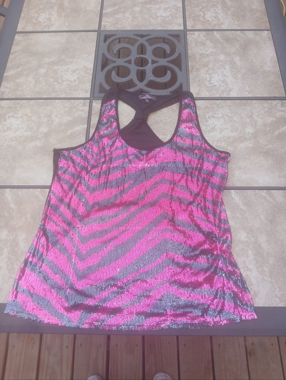 Sequined Racerback Tank Top - Pink Zebra